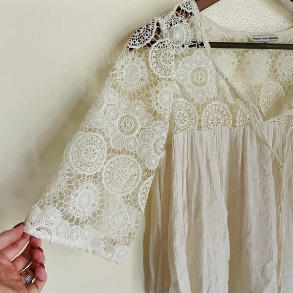 American Eagle M White Lace Boho Top - Picture 5 of 10
